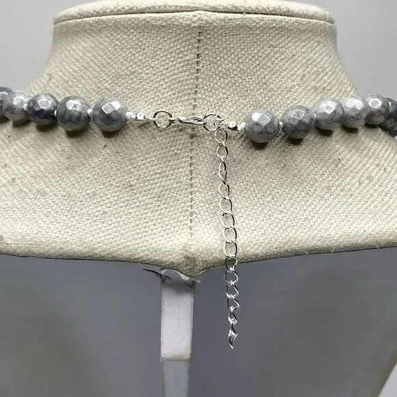 Stunning Unique Gray Picasso Jasper Gemstone Beaded Knotted Necklace 19 Boho